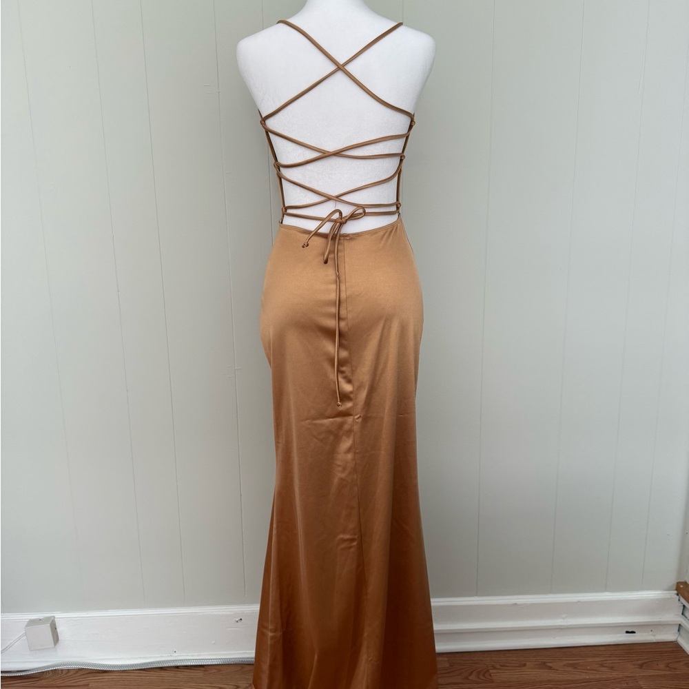 Windsor Satin Ruched Slip Dress in Bronze - Picture 2 of 2